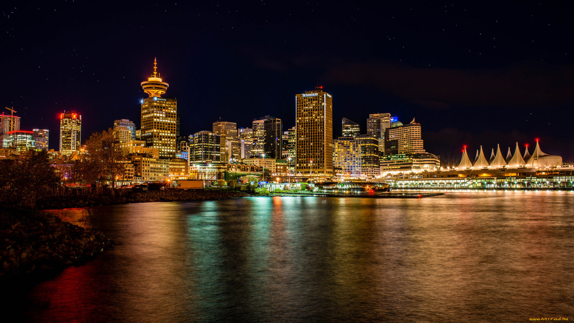 vancouver, города, ванкувер, , канада, ночь, огни