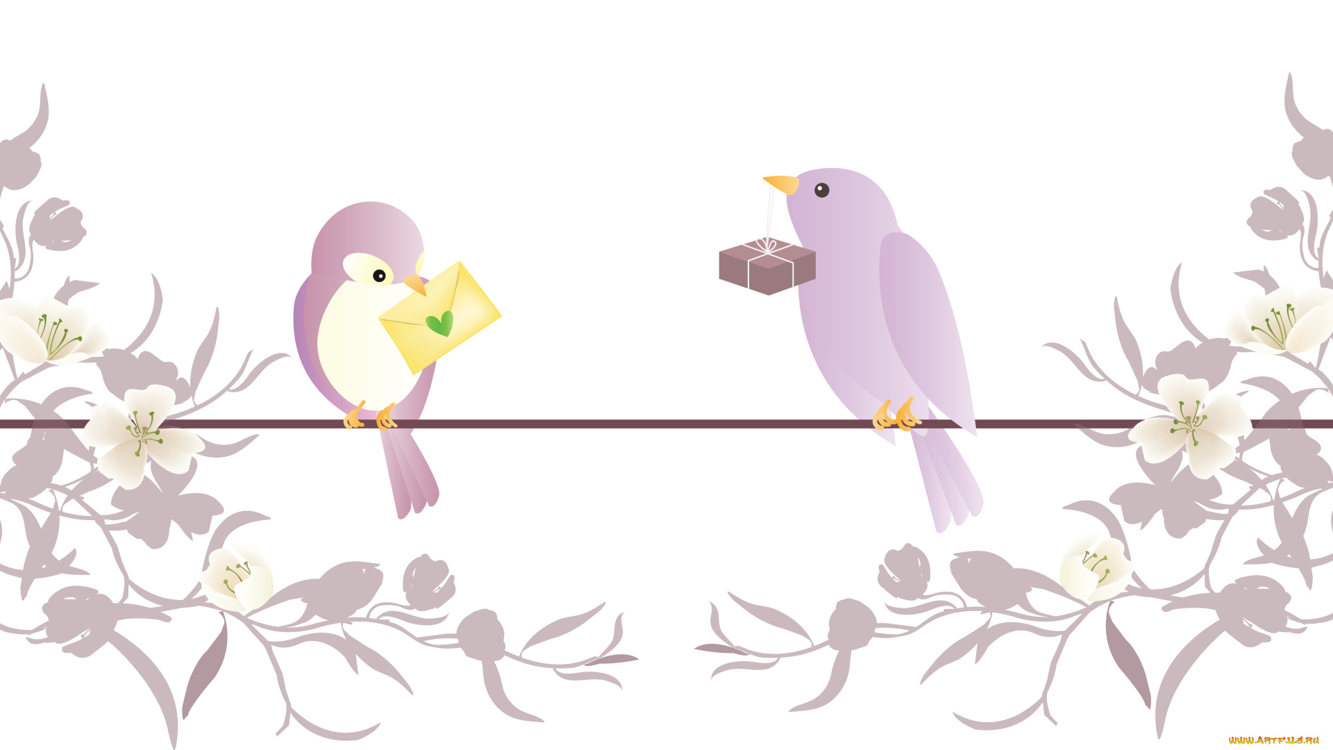 векторная, графика, животные, , animals, цветы, птички, фон