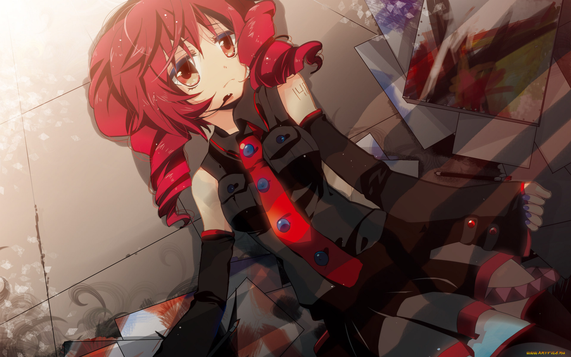 аниме, vocaloid, девушка, взгляд, фон