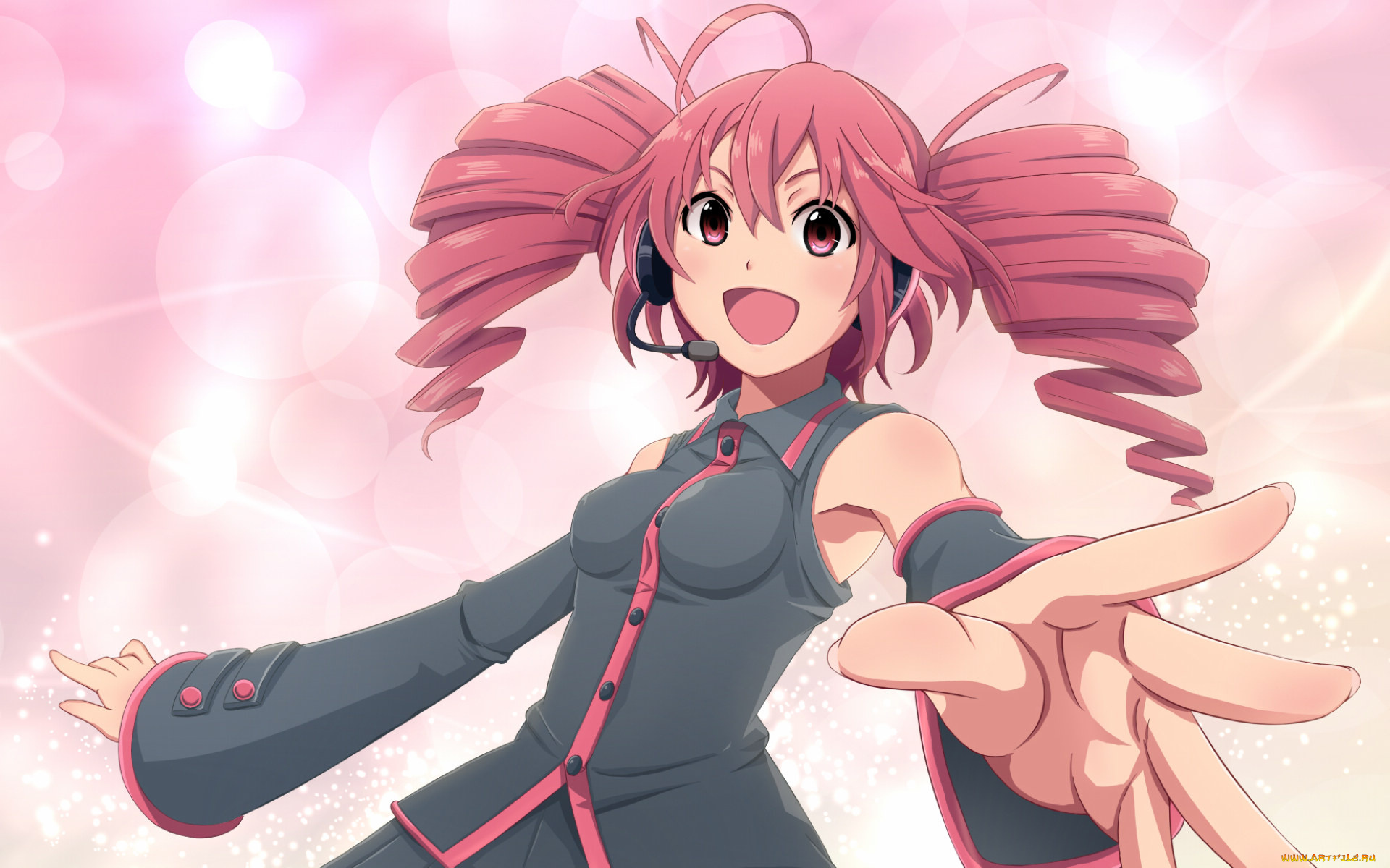 аниме, vocaloid, девушка, взгляд, фон