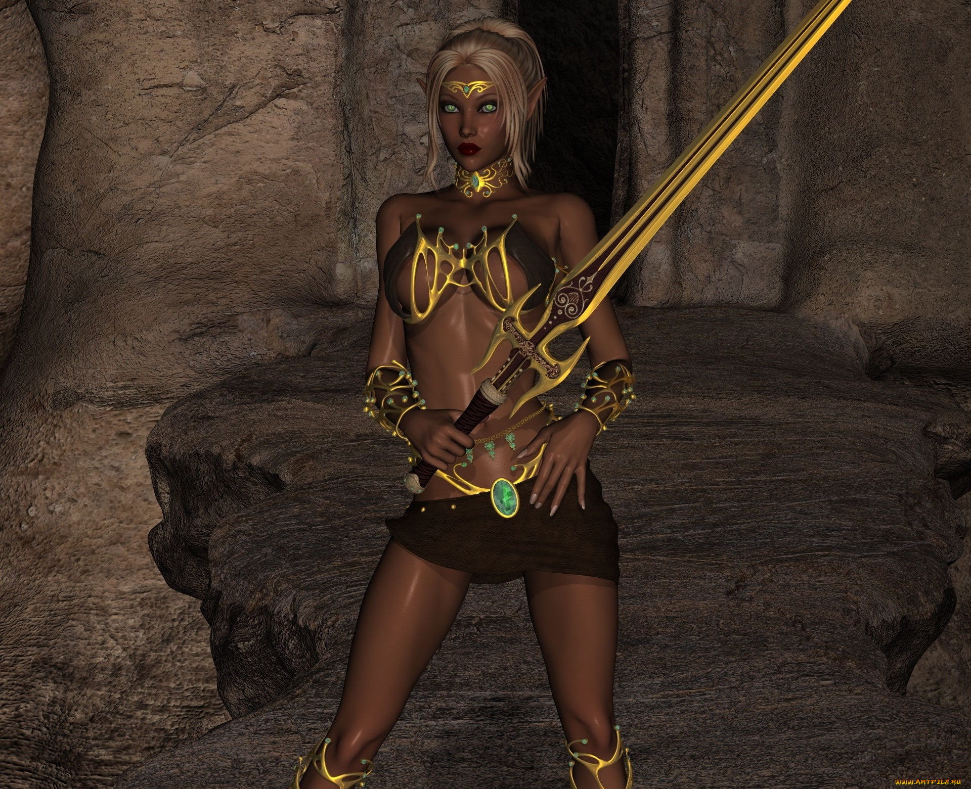 3д, графика, эльфы, , elves, оружие, фон, взгляд, эльфийка