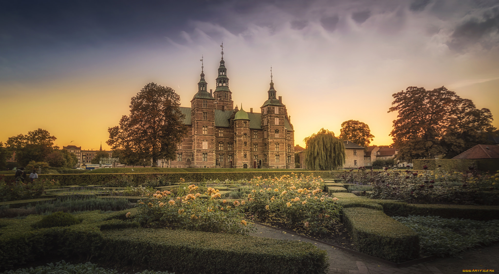 castle, rosenborg, slot, in, copenhagen, города, замки, дании, парк, рассвет, замок