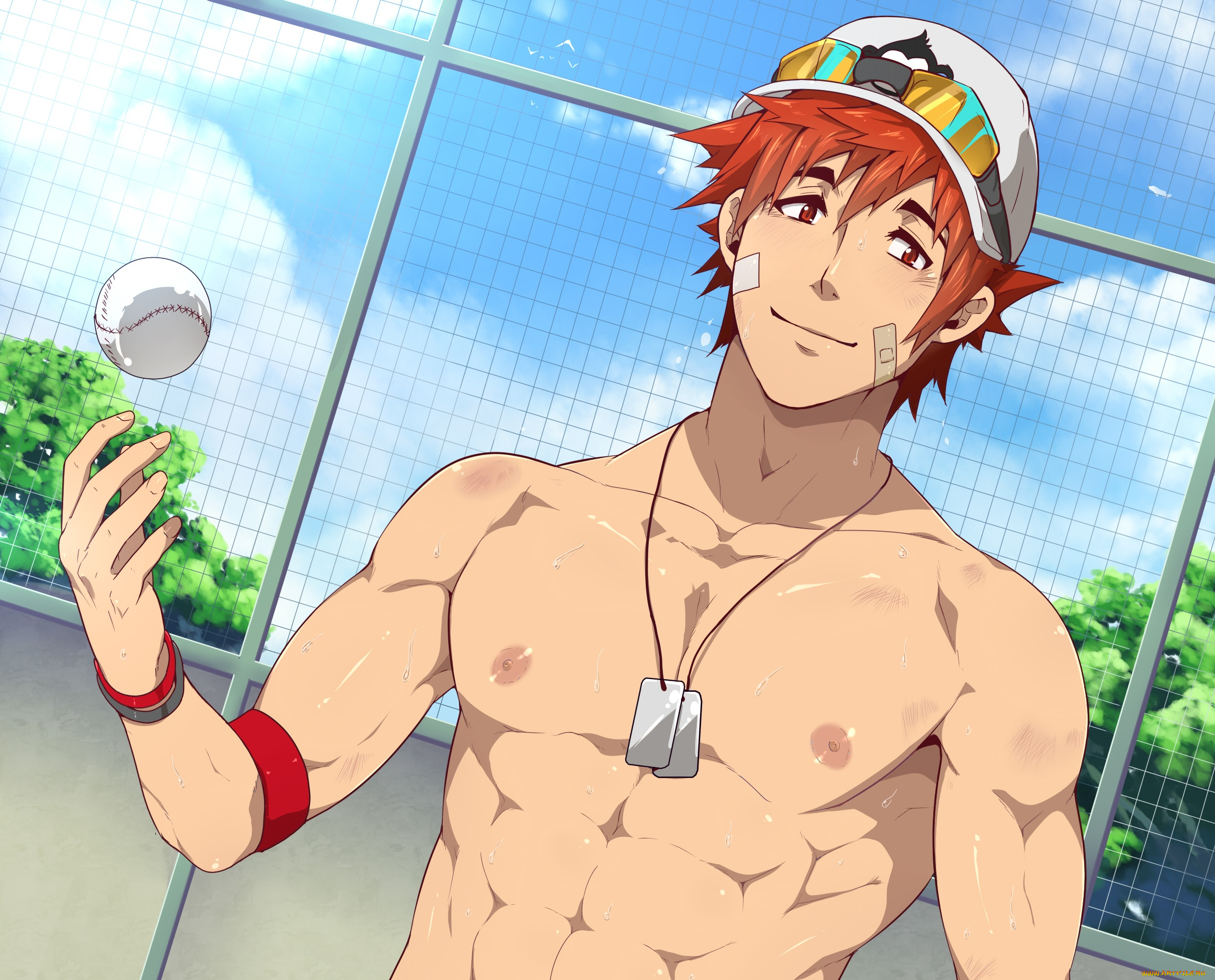 аниме, unknown, , другое, бейсбол, парень, арт, мяч