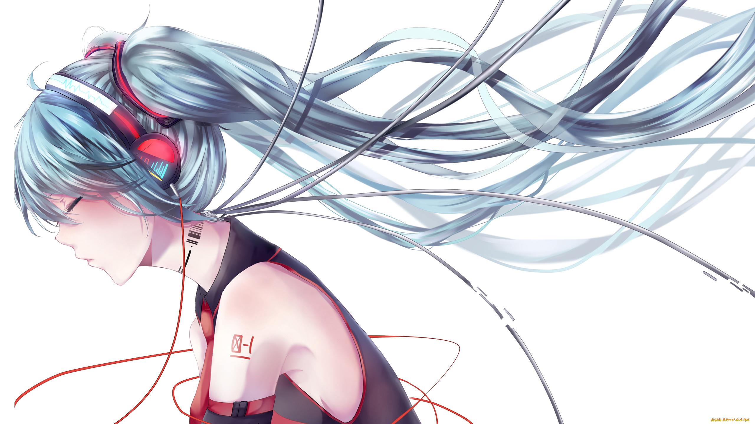 аниме, vocaloid, девушка, взгляд, фон