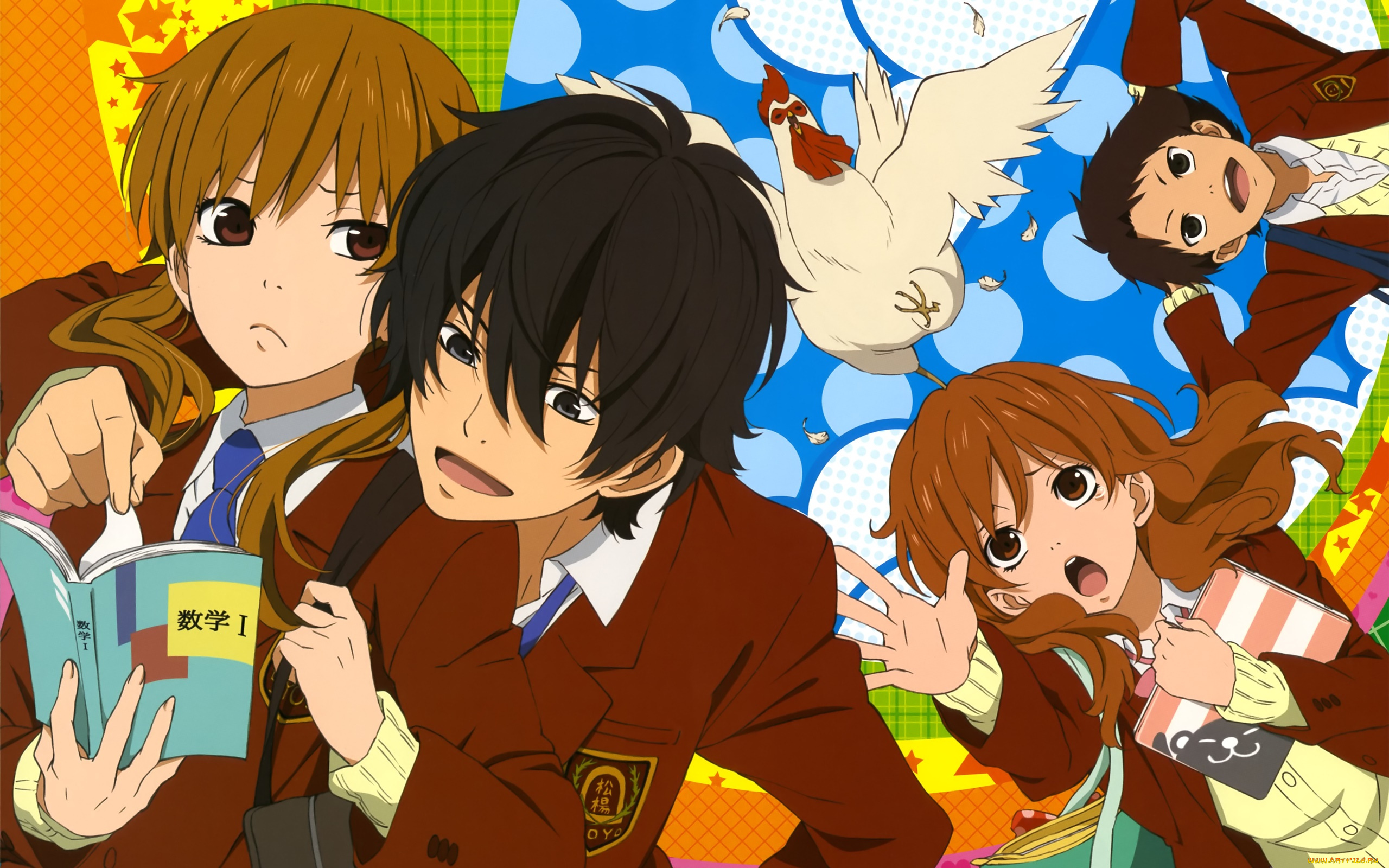 tonari, no, kaibutsu-kun, аниме, tonari, no, kaibutsu, девушка, взгляд, фон, парни, курица