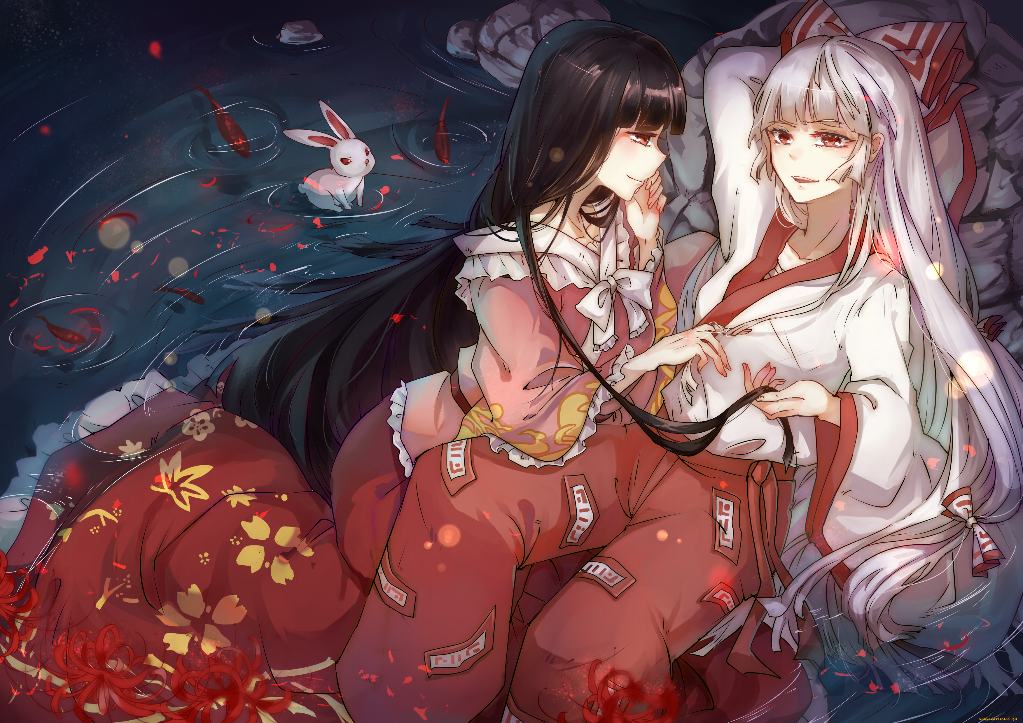 аниме, touhou, houraisan, kaguya, fujiwara, no, mokou