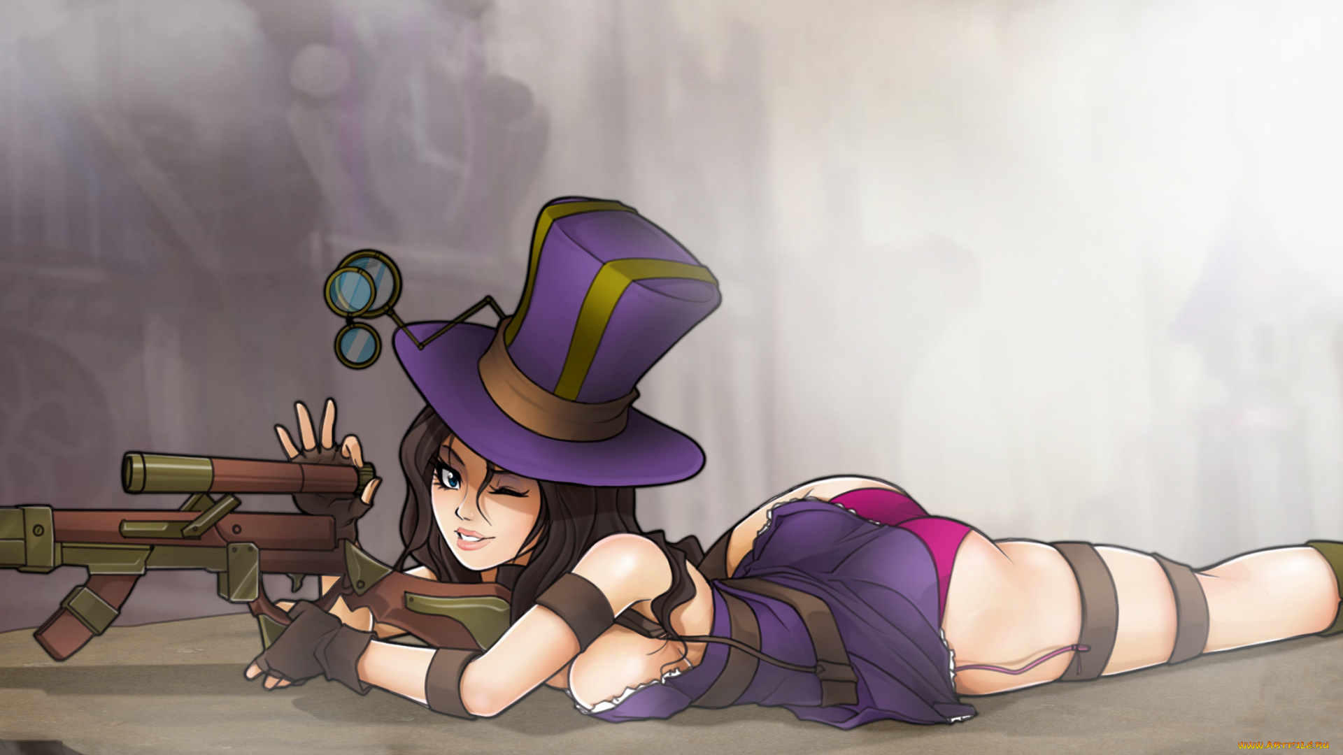 caitlyn, видео, игры, league, of, legends, взгляд, фон, девушка, винтовка