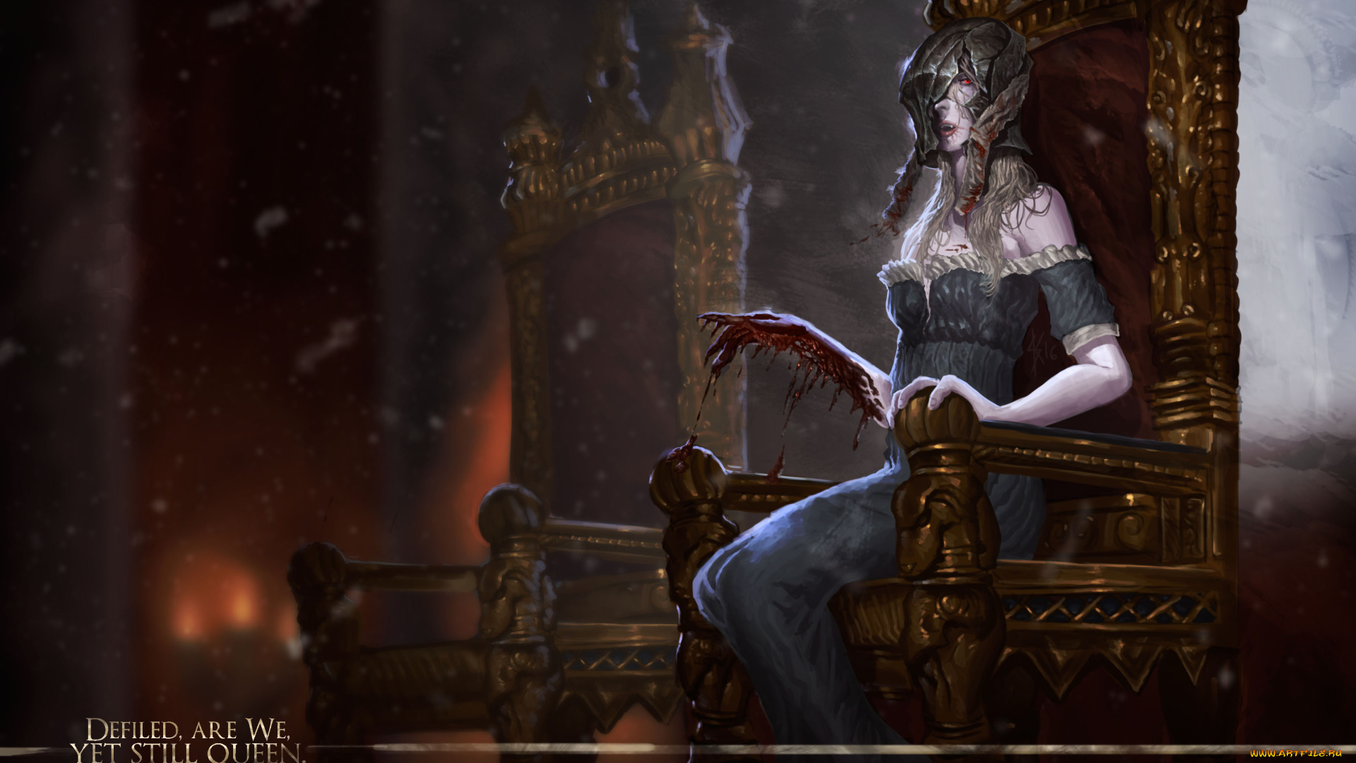 видео, игры, bloodborne, существо, фон, кровь, трон