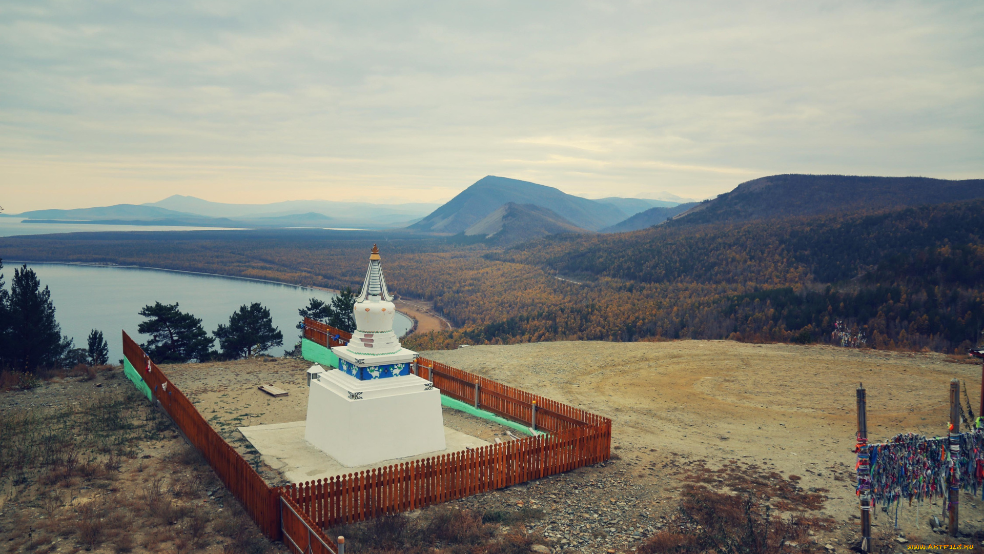 бурхан, , байкал, города, -, буддийские, и, другие, храмы, река, храм, ограда, лес, деревья, горы
