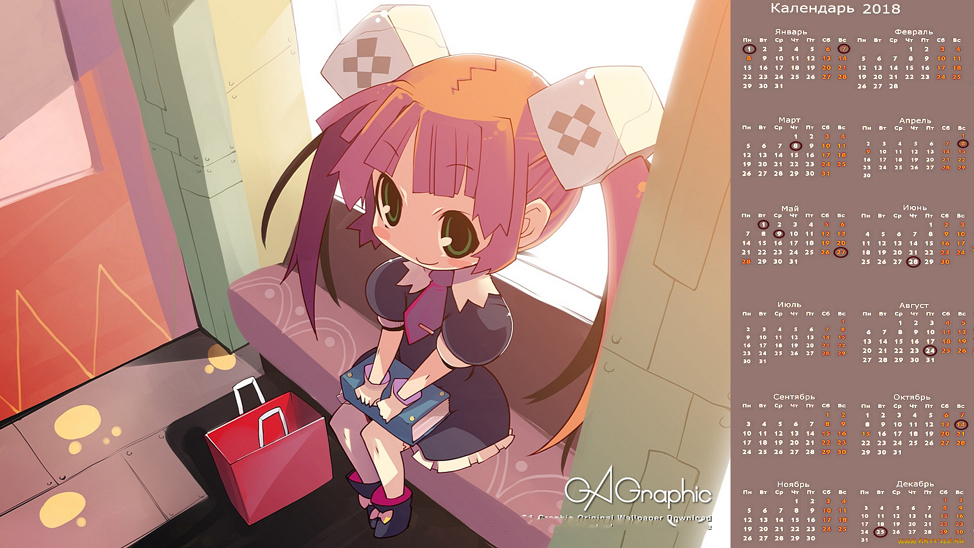 календари, аниме, пакет, девочка