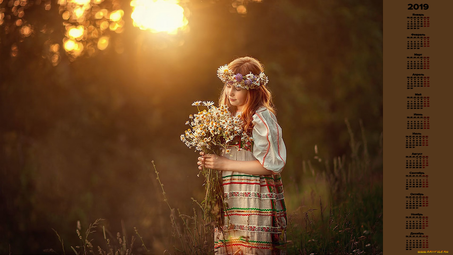 календари, дети, девочка, цветы, венок