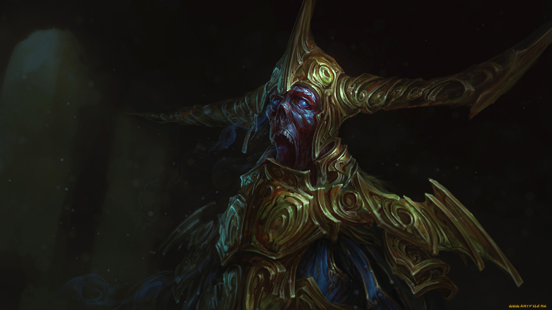 фэнтези, нежить, шлем, фон, существо