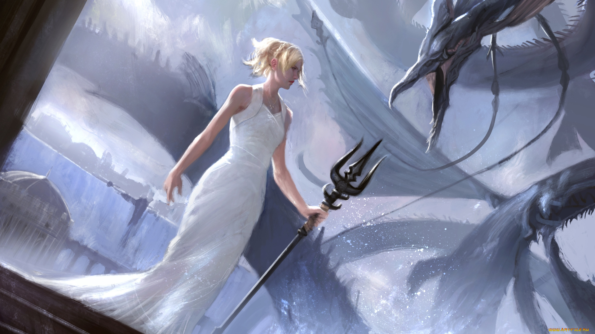 видео, игры, final, fantasy, xv, девушка, фон, платье, существо