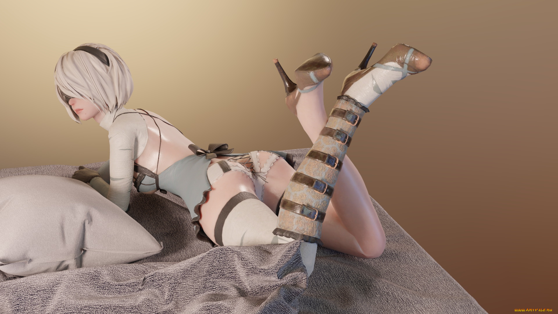 видео, игры, nier, , automata, фон, девушка, платье, повязка