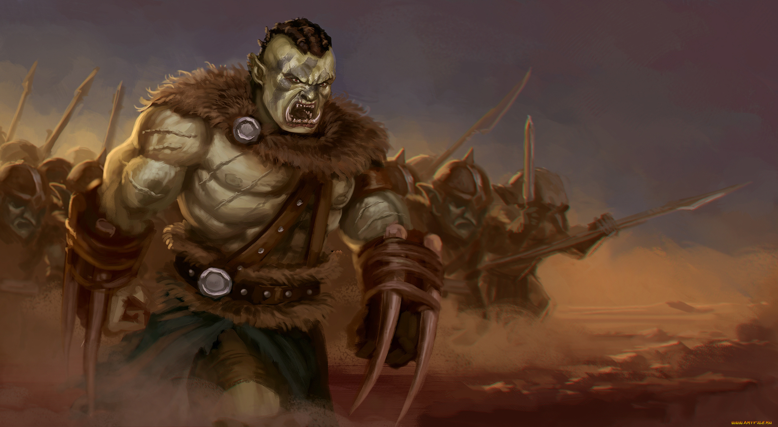 фэнтези, существа, оскал, фон, орк