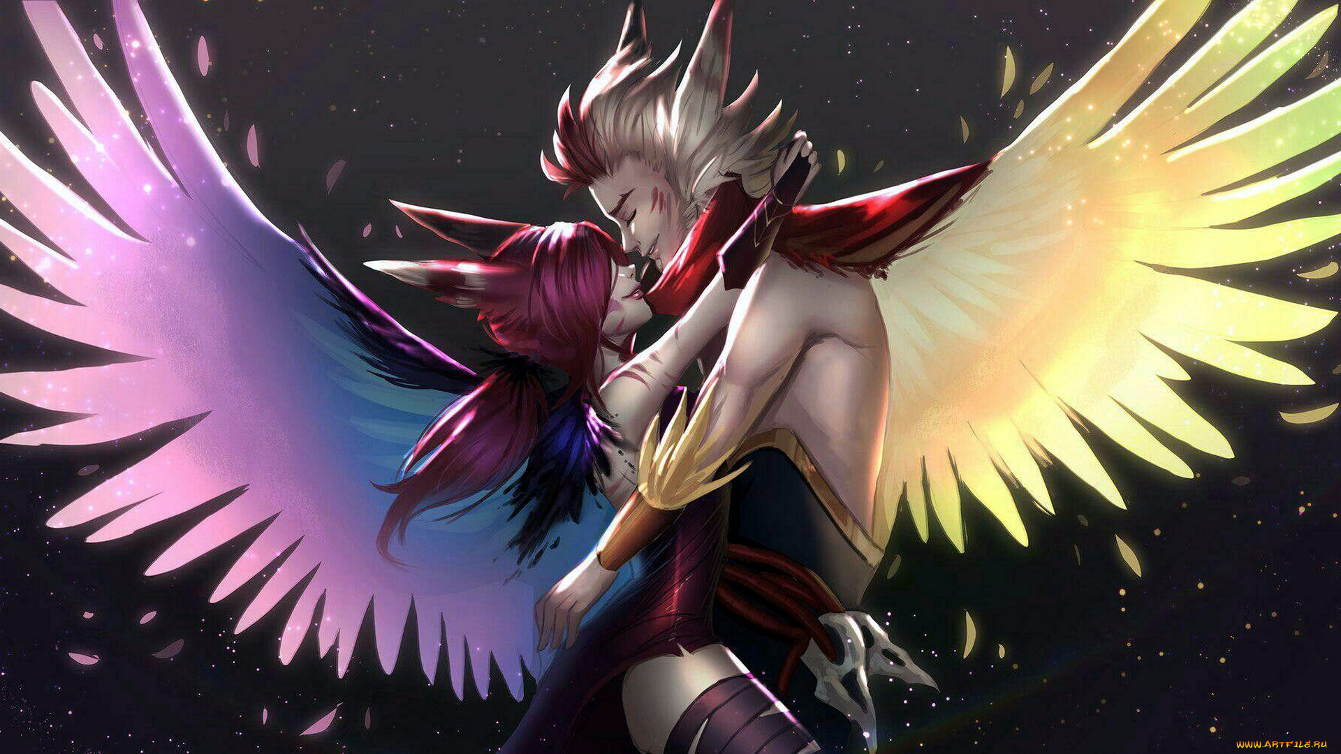 видео, игры, league, of, legends, rakan, xayah, пара, крылья