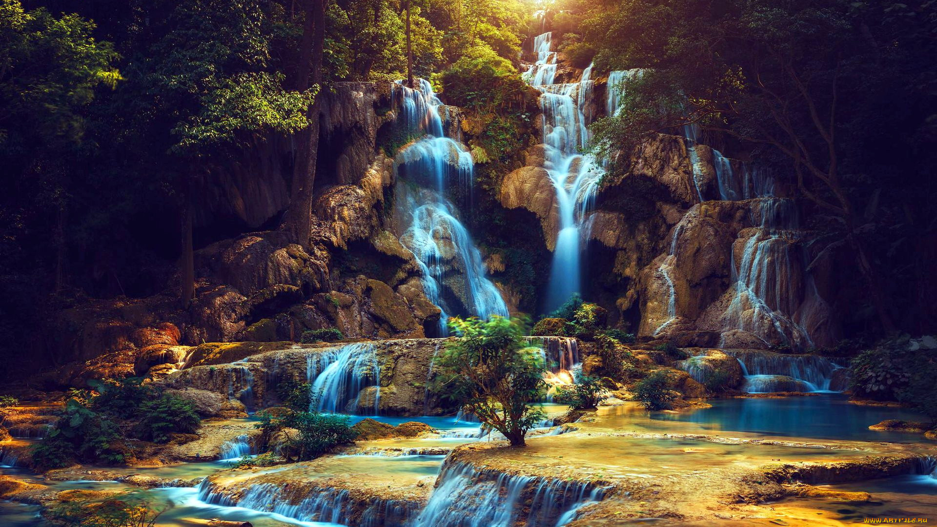 kuang, si, waterfalls, laos, природа, водопады, kuang, si, waterfalls