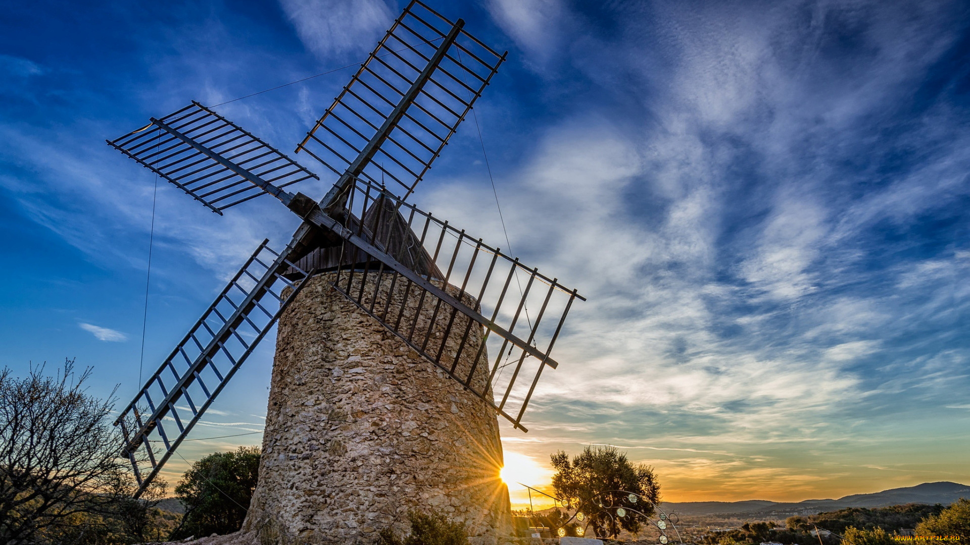 разное, мельницы, закат, мельница