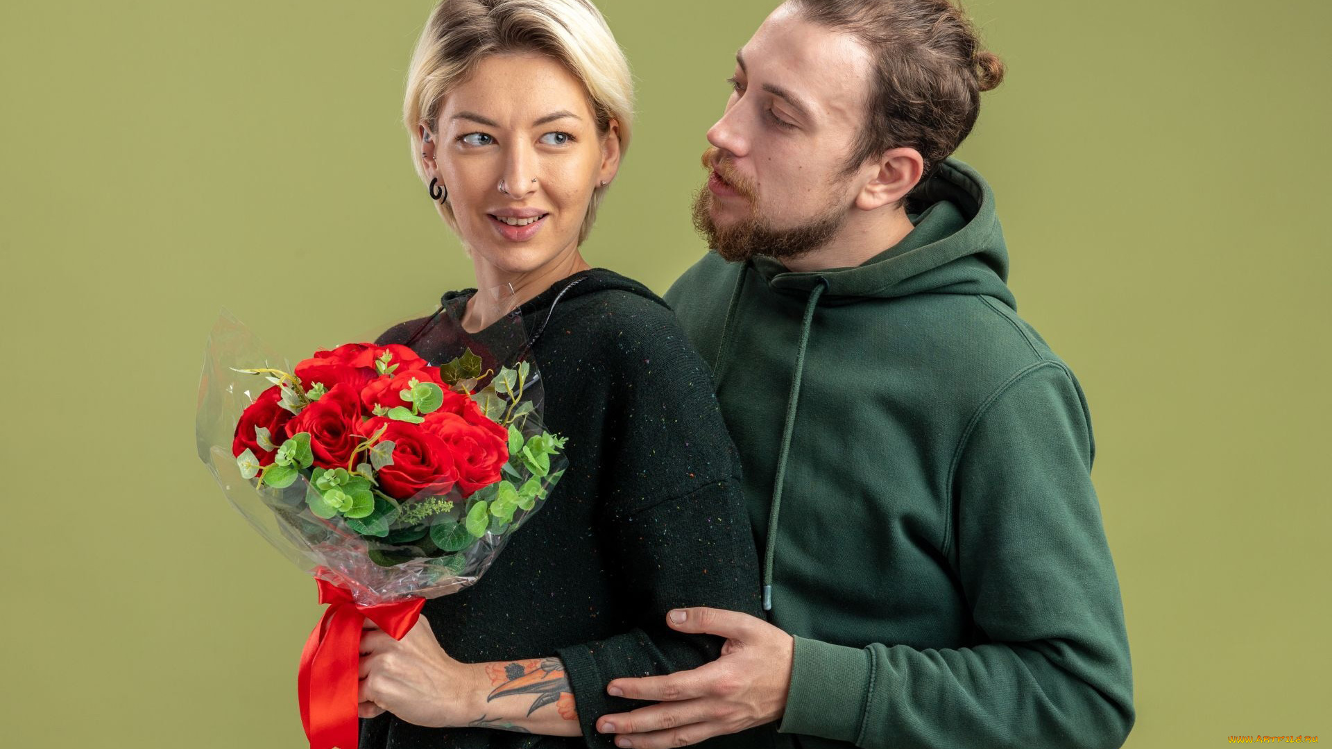 разное, мужчина, женщина, влюбленные, букет