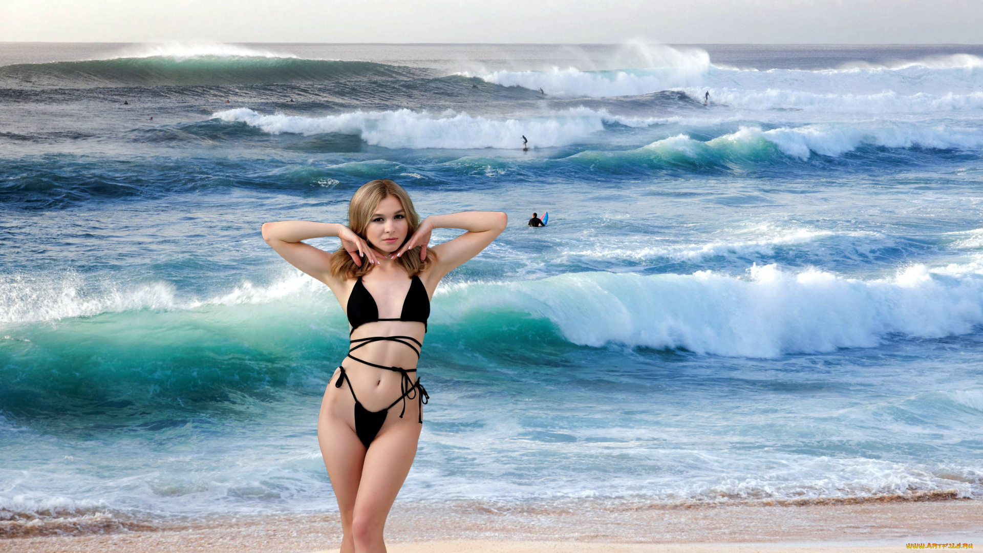 девушки, -, блондинки, , светловолосые, море, волны, блондинка