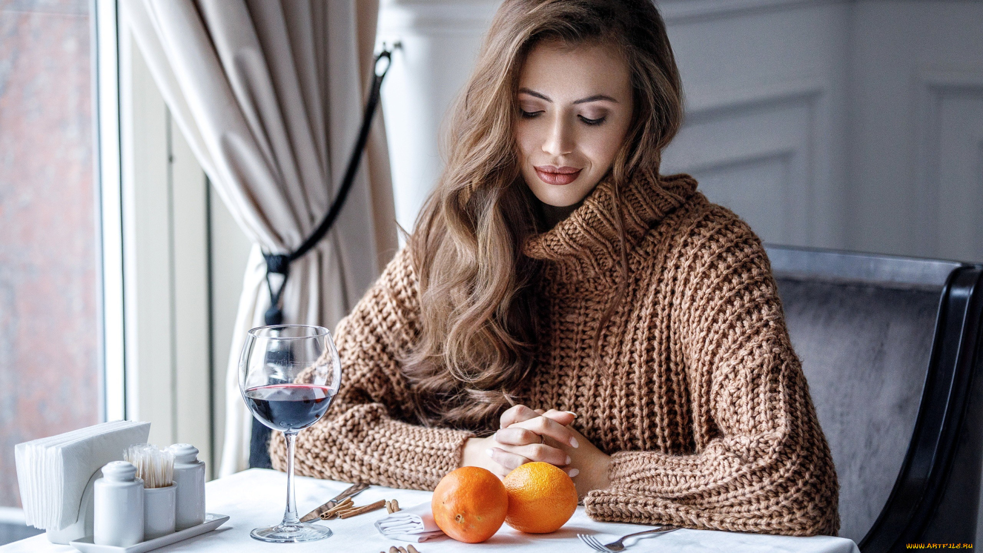 девушки, -, брюнетки, , шатенки, вино, апельсины, шатенка, свитер