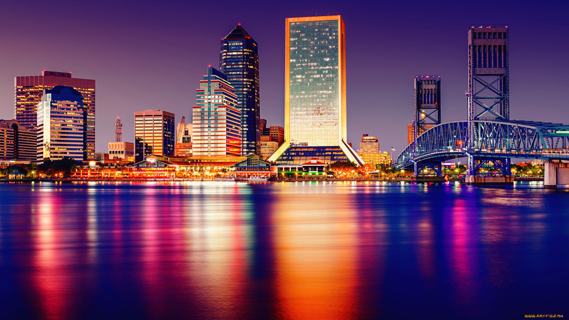 города, -, огни, ночного, города, джексонвилл, wells, fargo, center, город, современные, здания, городской, вид, флорида, сша, америка