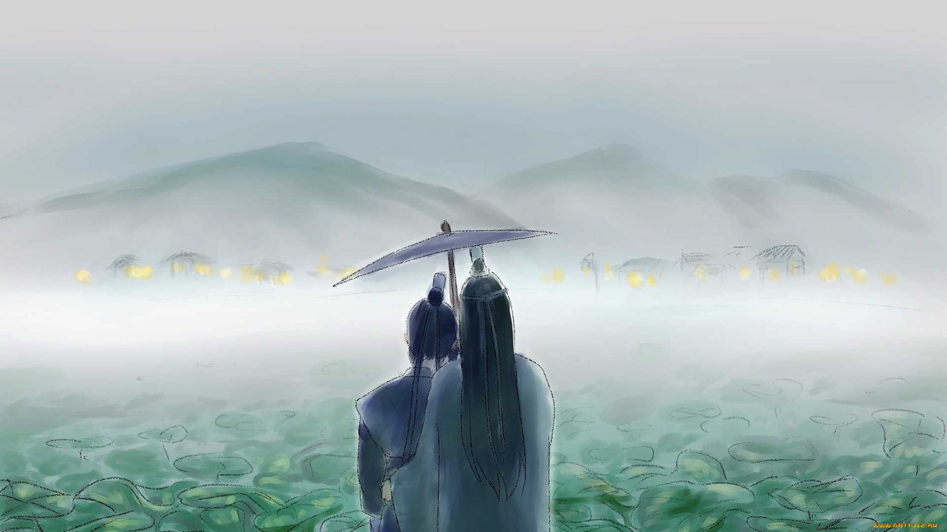 аниме, mo, dao, zu, shi, цзян, чэн, лотосы, горы, зонт, лань, сичэнь