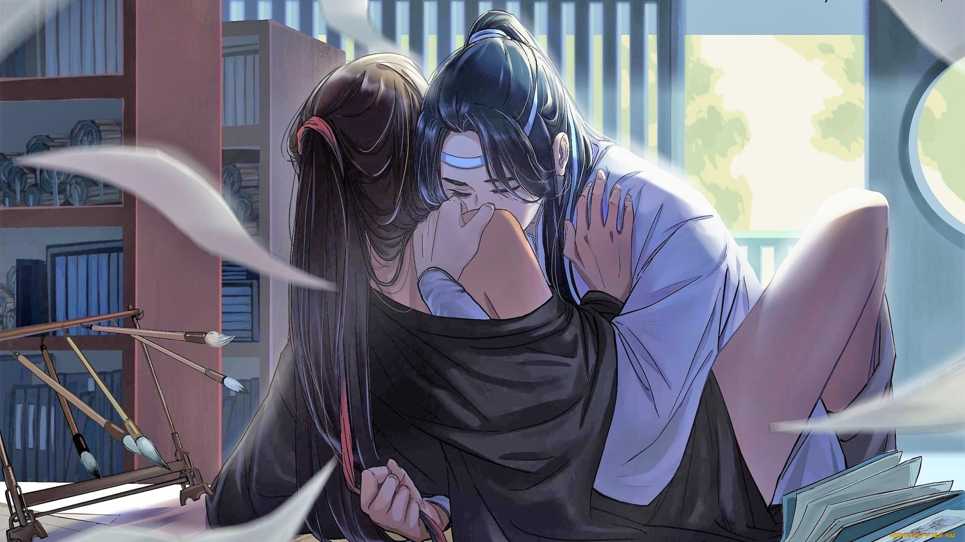 аниме, mo, dao, zu, shi, вэй, усянь, лань, ванцзи, стол, кисти, бумаги