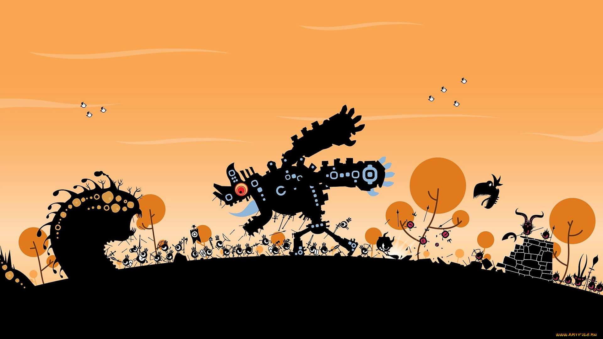 видео, игры, patapon, монстры, деревья, силуэты