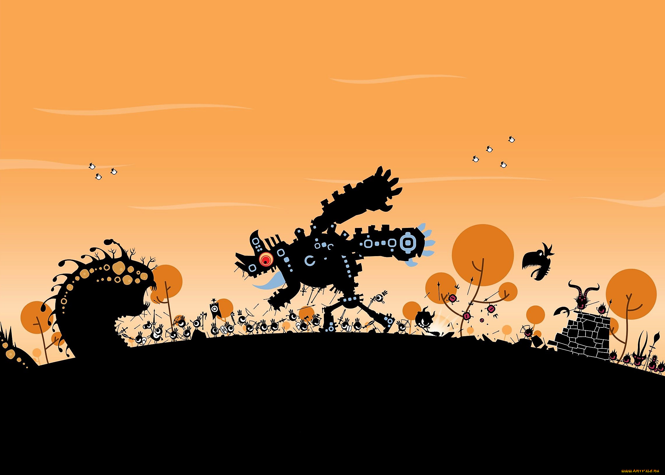 видео, игры, patapon, монстры, деревья, силуэты