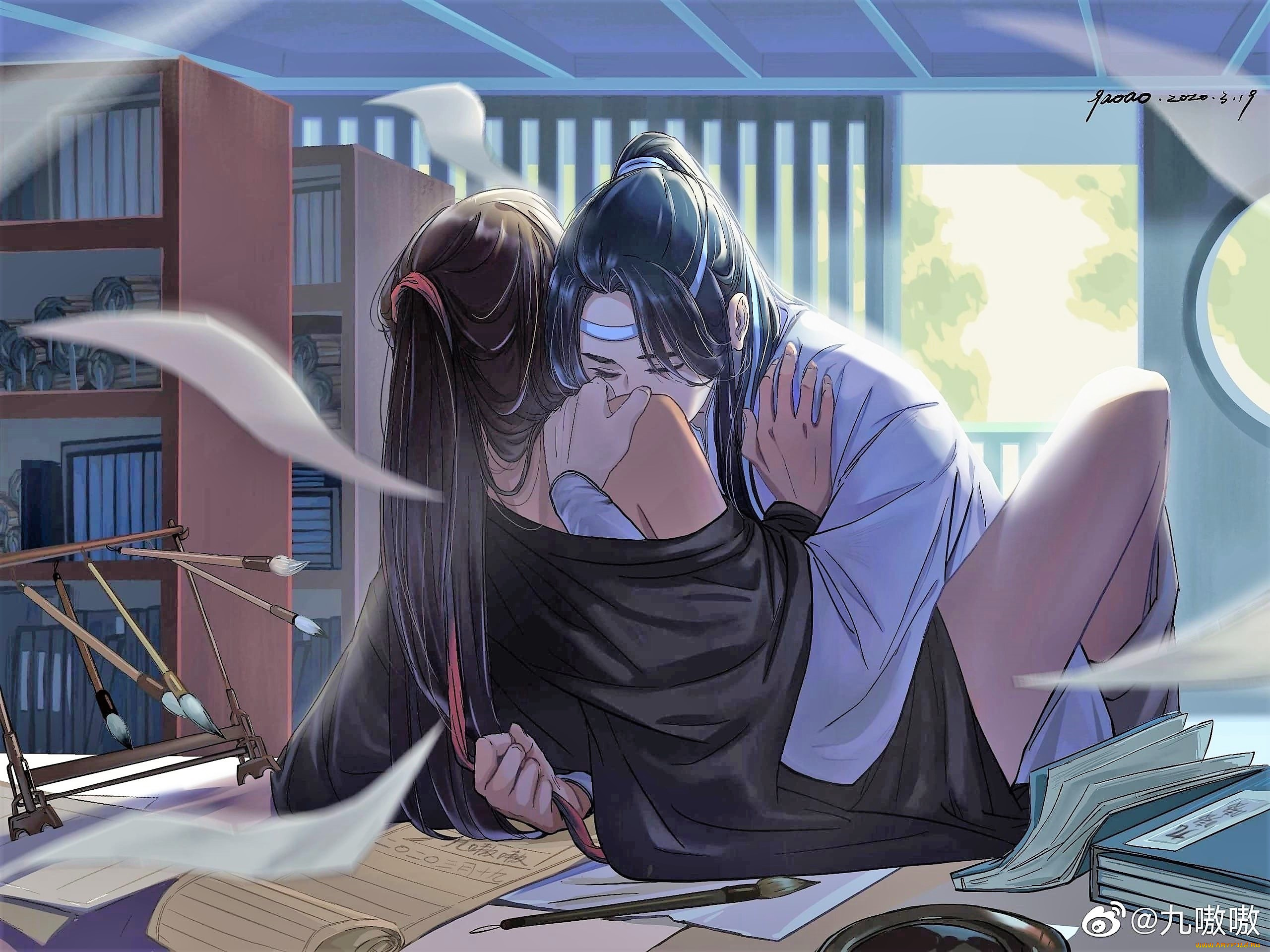 аниме, mo, dao, zu, shi, вэй, усянь, лань, ванцзи, стол, кисти, бумаги