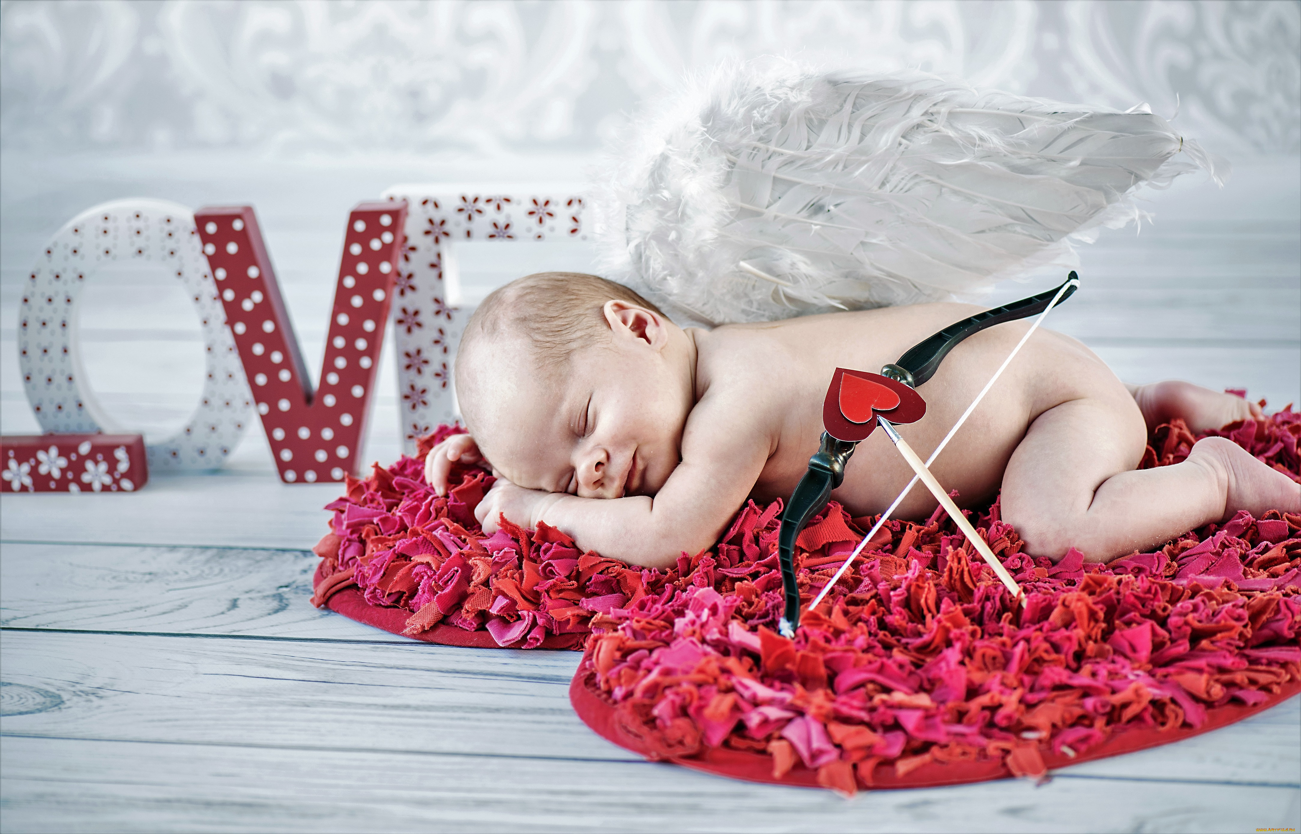 разное, дети, ребенок, купидон, крылья, лук, сон, сердечко