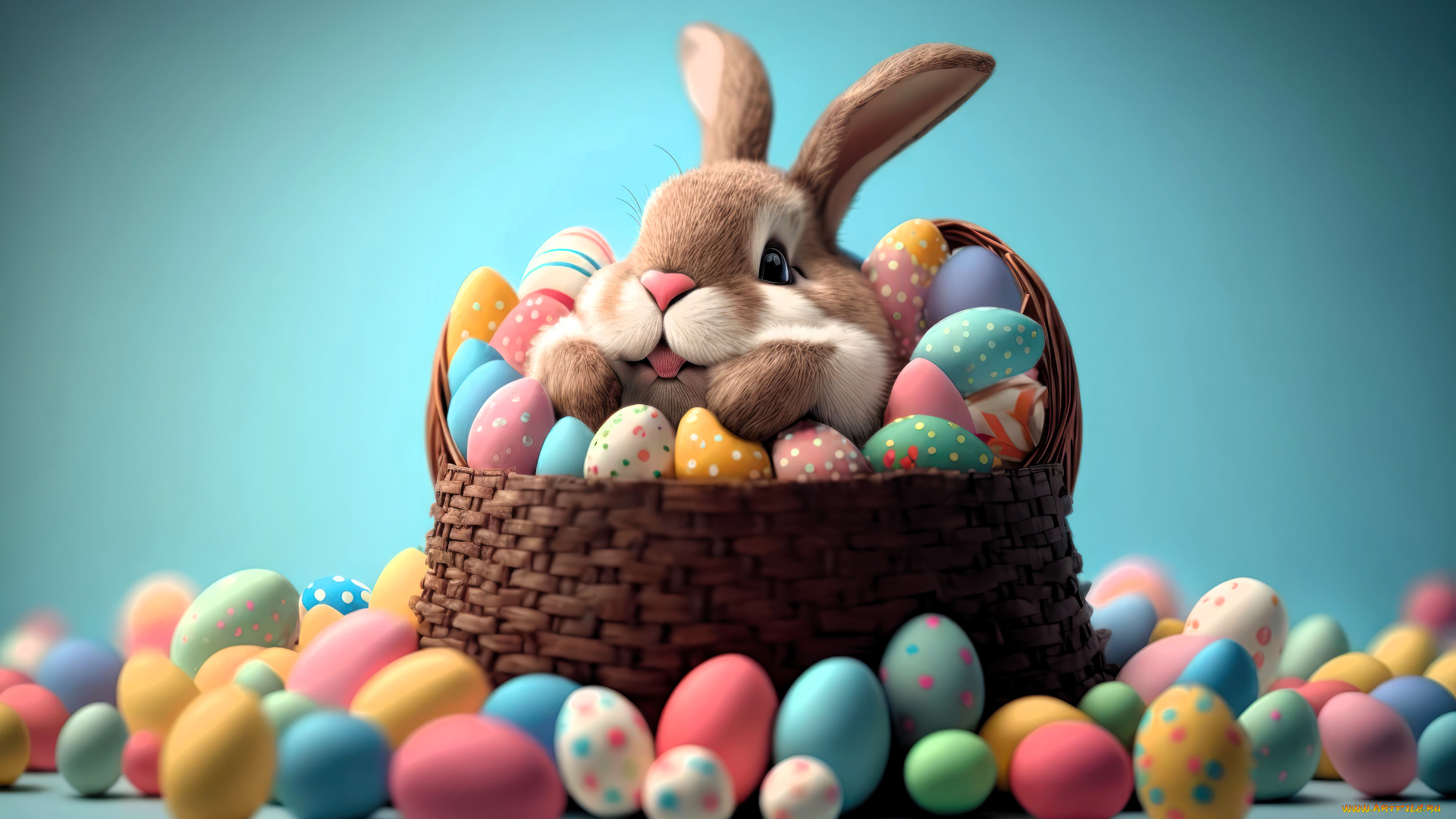 праздничные, пасха, кролик, корзина, яйца