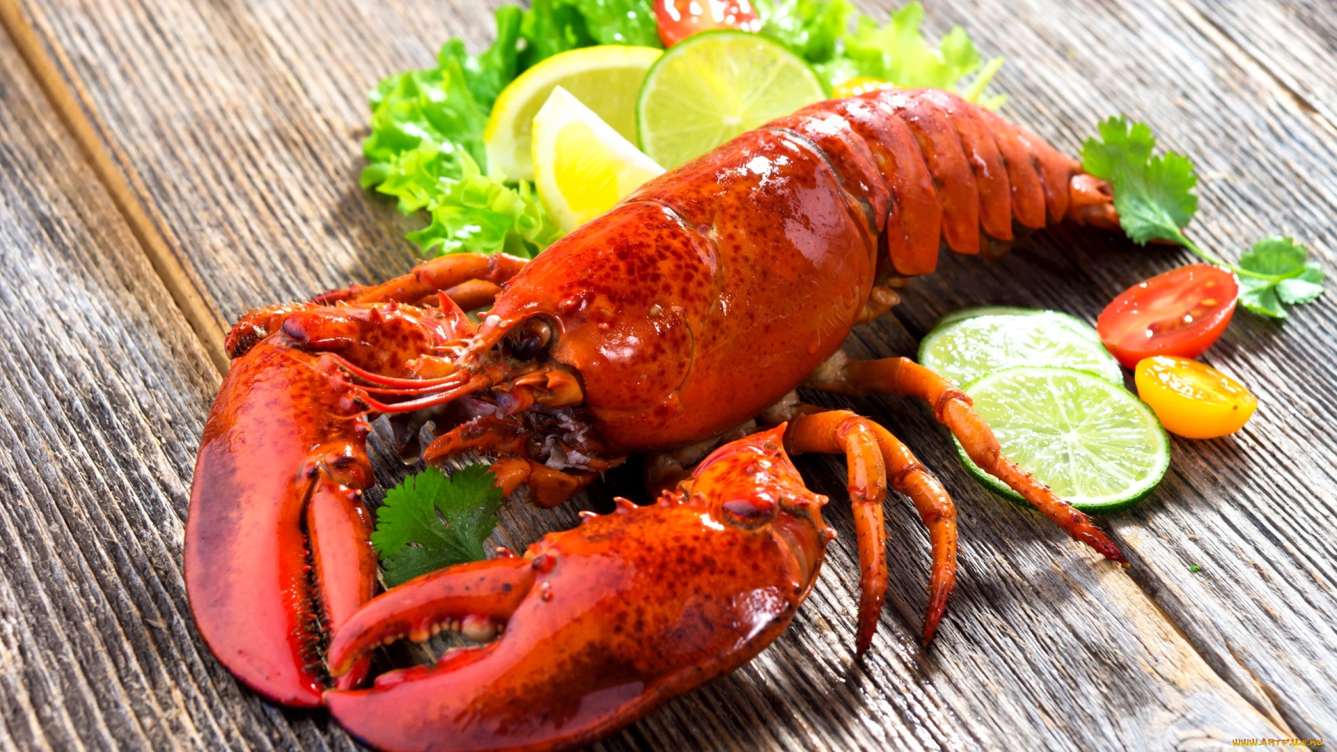 еда, рыбные, блюда, , с, морепродуктами, лайм, лимон, рак, помидоры