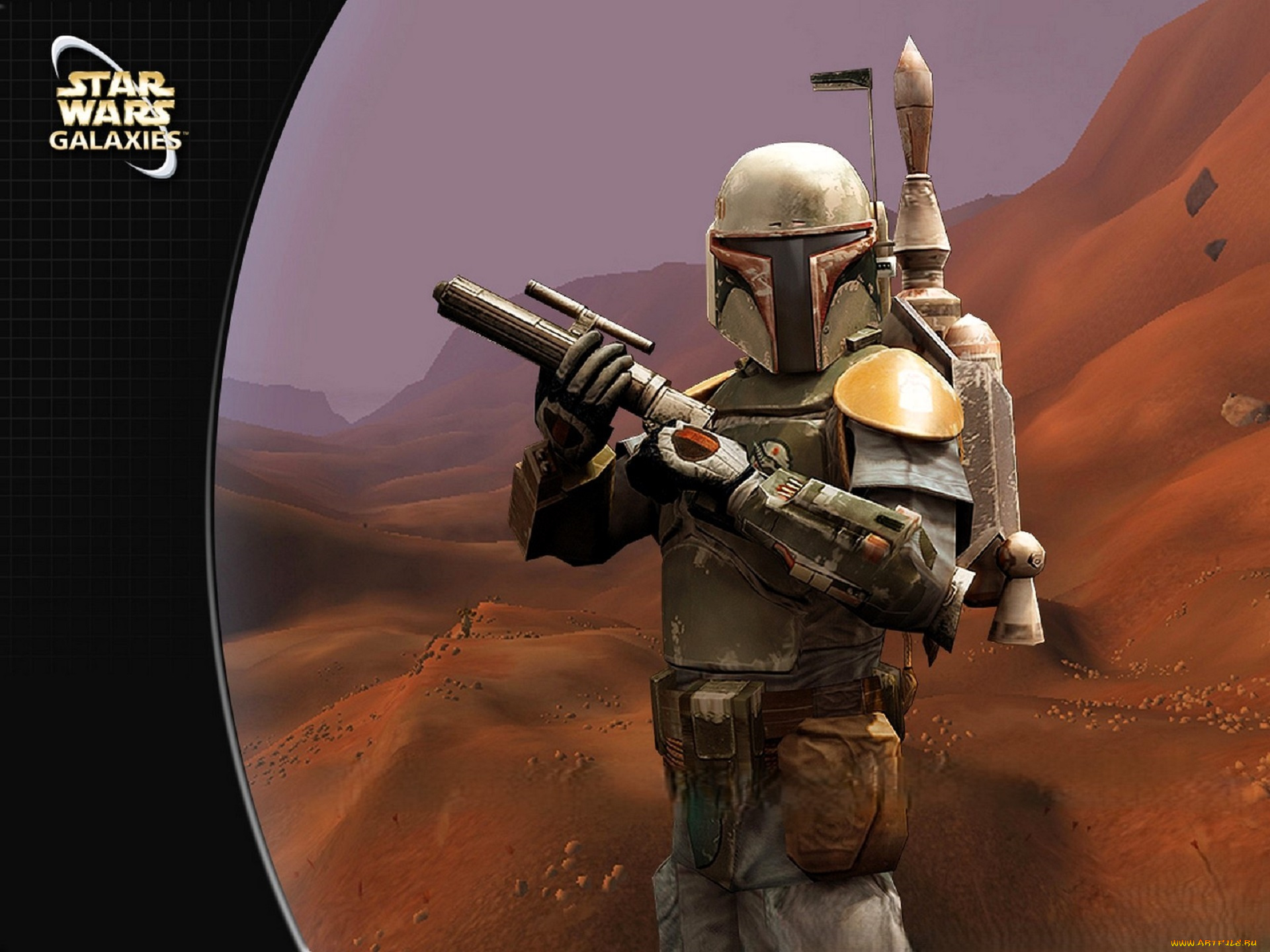 видео, игры, star, wars, , galaxies, воин, мандалорец, оружие, скалы