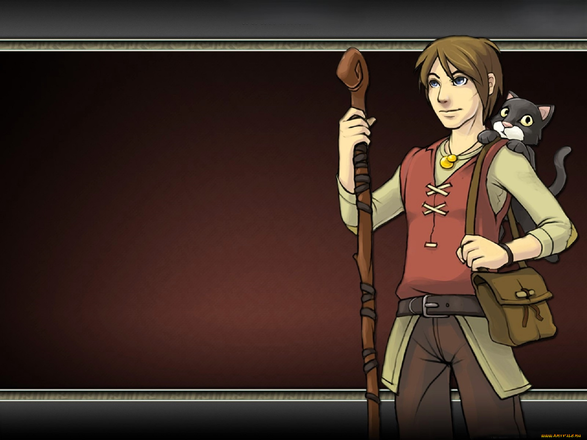 видео, игры, twin, skies, парень, посох, сумка, кот