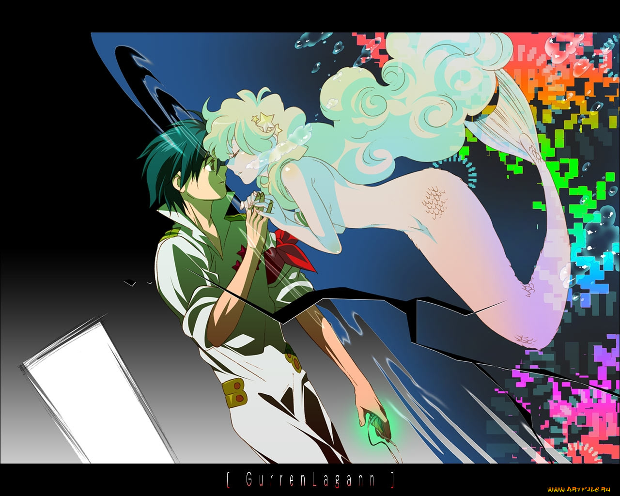 аниме, tengen, toppa, gurren, lagann, simon, nia, teppelin