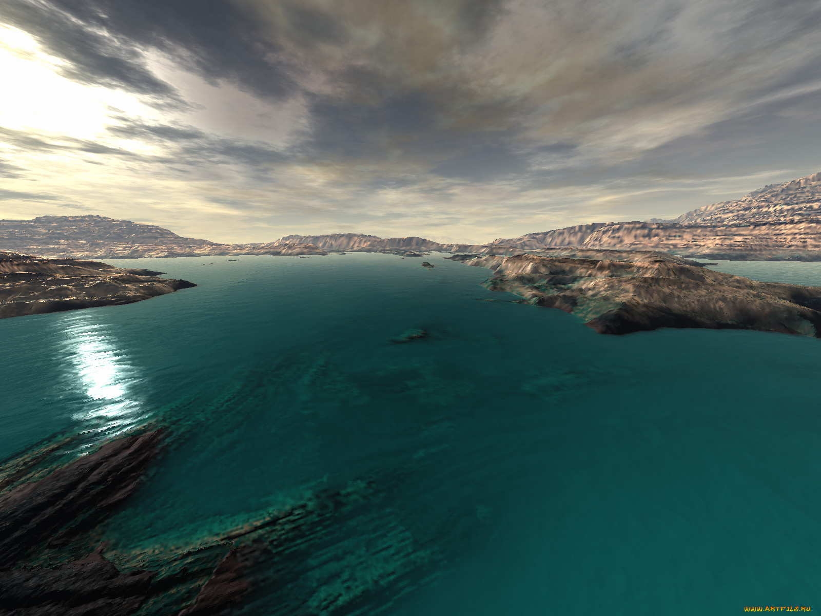 3д, графика, nature, landscape, природа, облака, вода