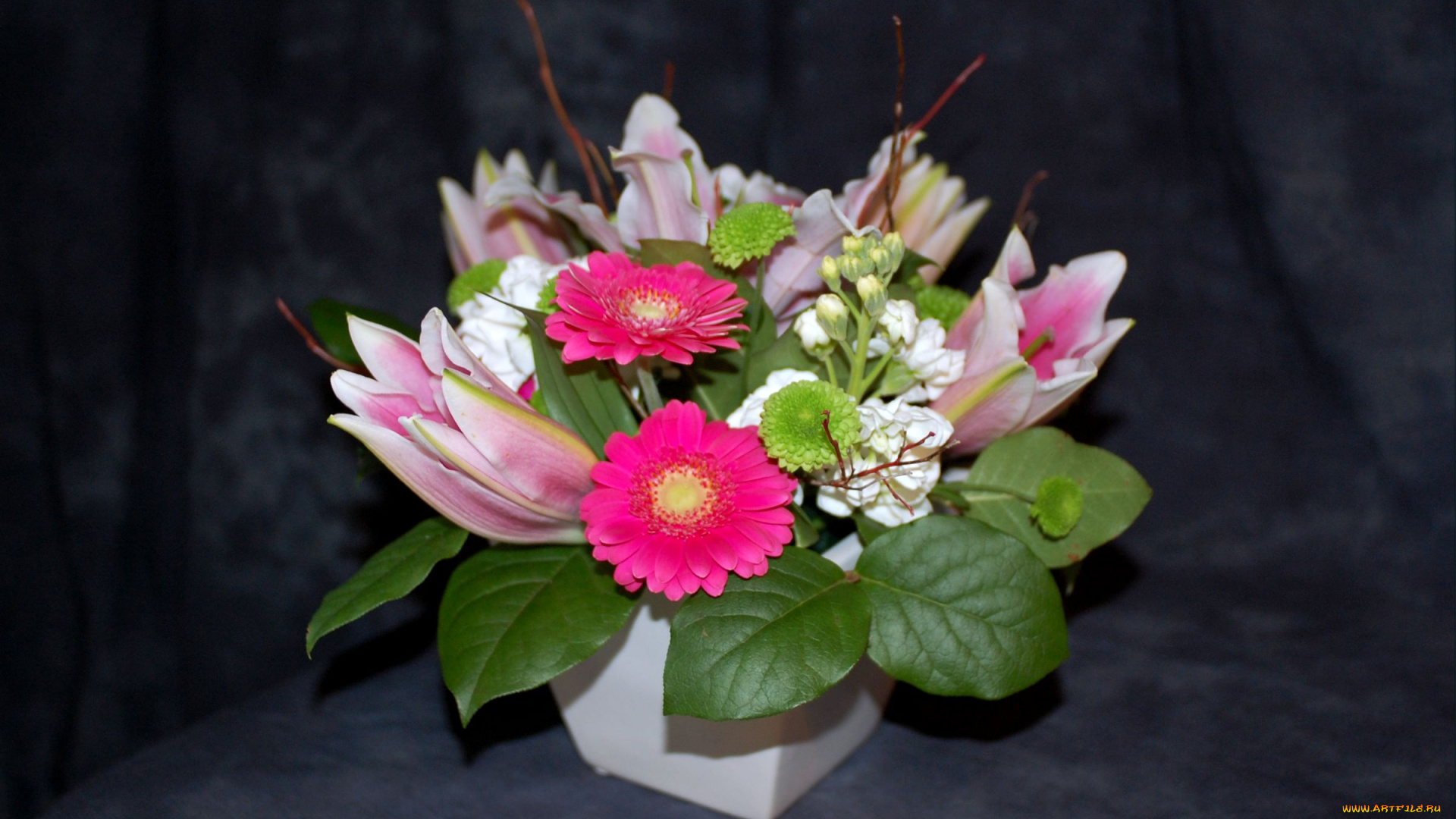 цветы, букеты, композиции, герберы, лилии, левкой