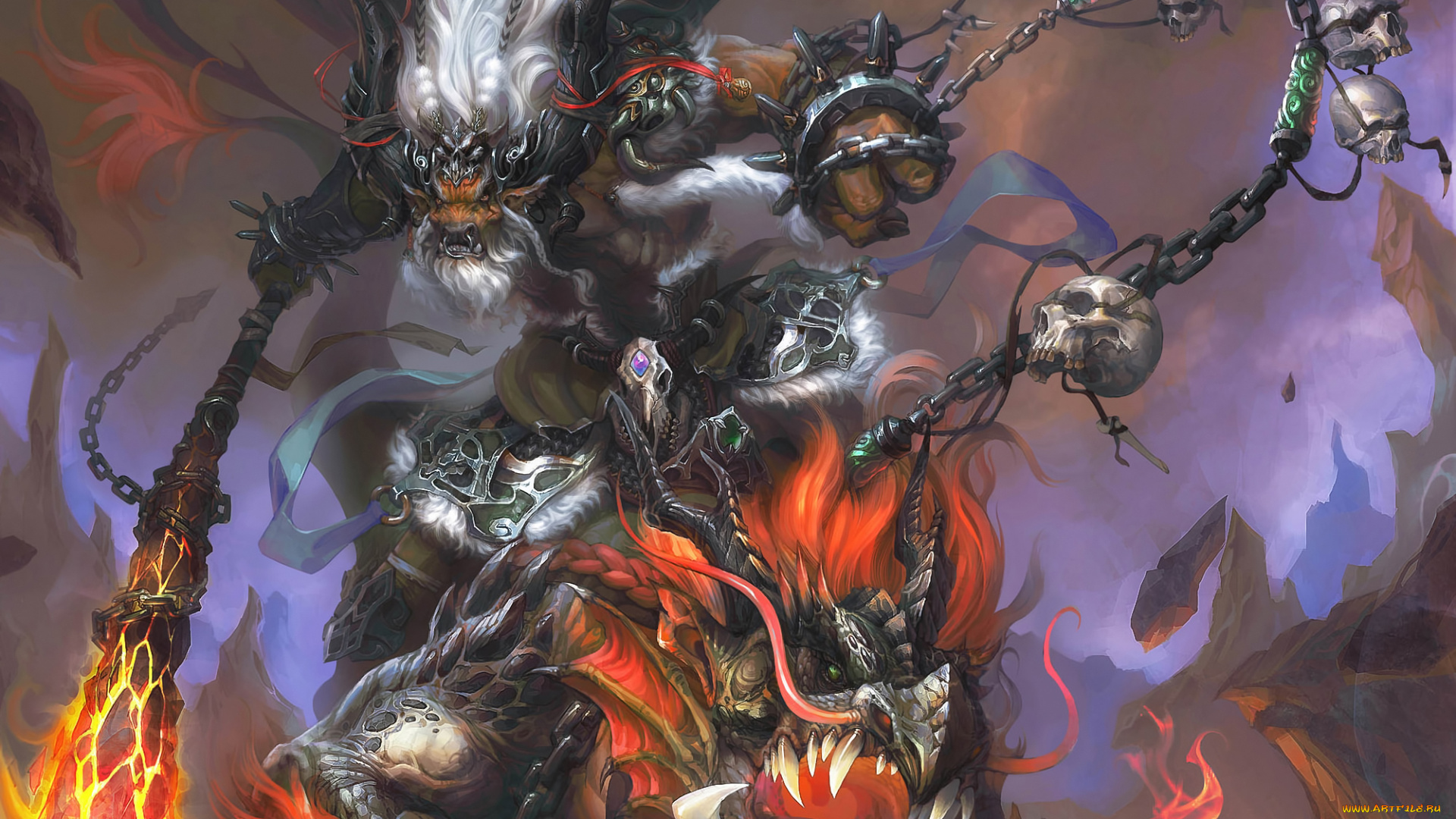 фэнтези, маги, черепа, дракон, колдун, магия