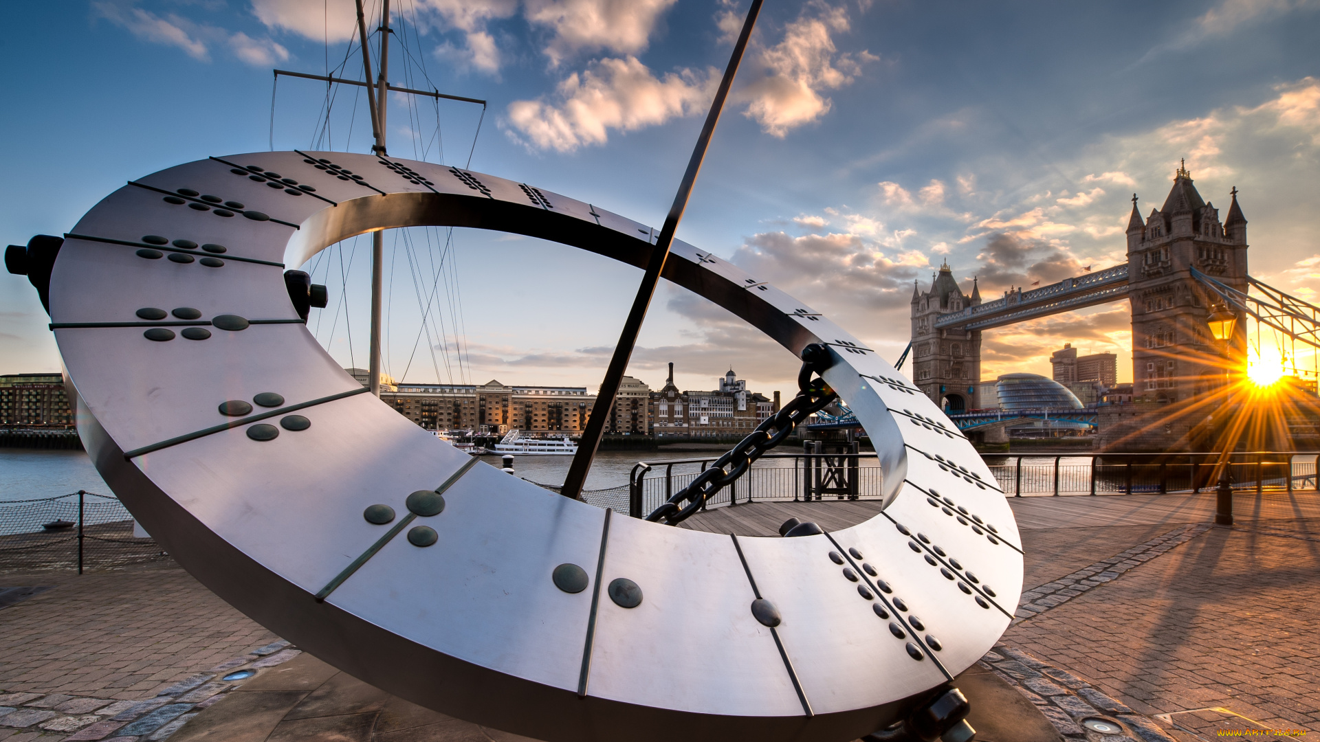 города, лондон, великобритания, мост, солнечные, часы, солнце, конструкция