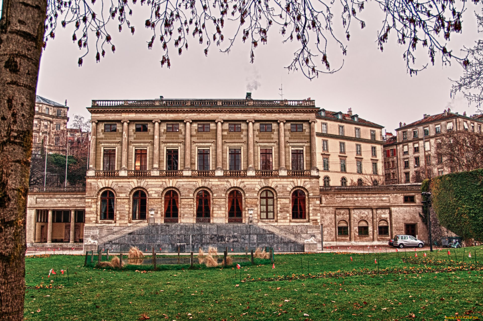 парк, бастион, города, здания, дома, женева, швейцария