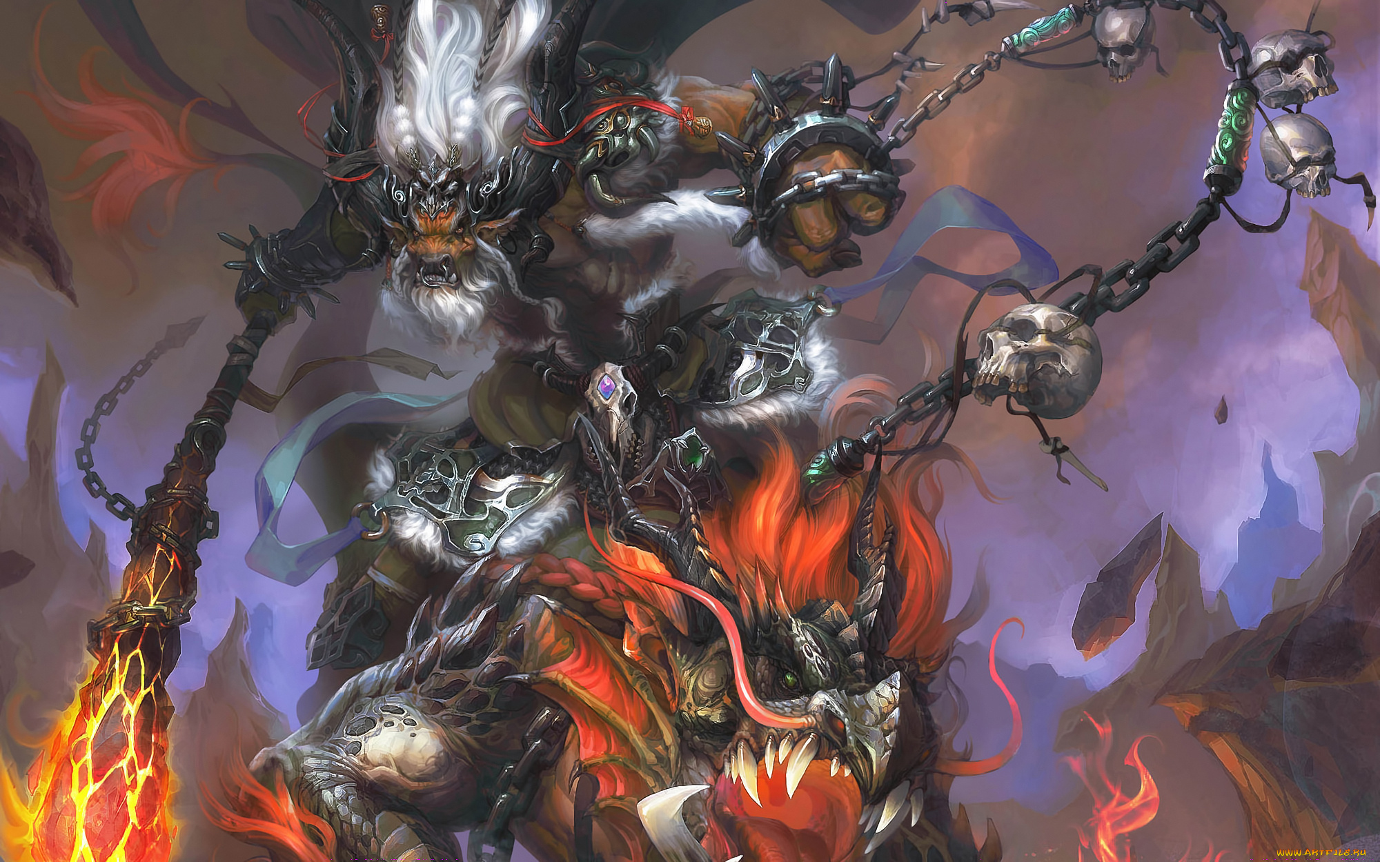 фэнтези, маги, черепа, дракон, колдун, магия