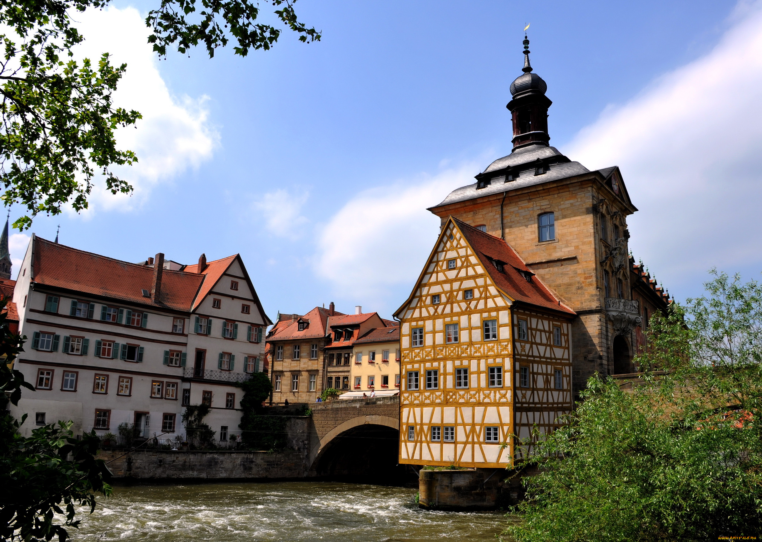 города, здания, дома, германия, старая, ратуша, в, бамберг