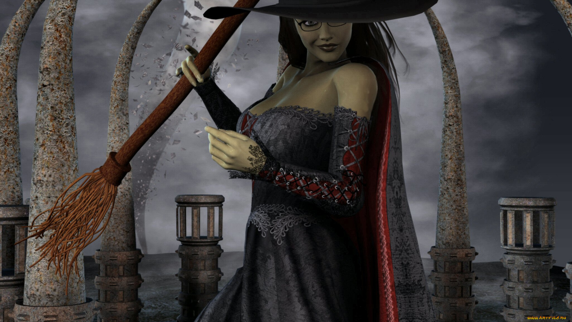 3д, графика, elves, эльфы, девушка, метла