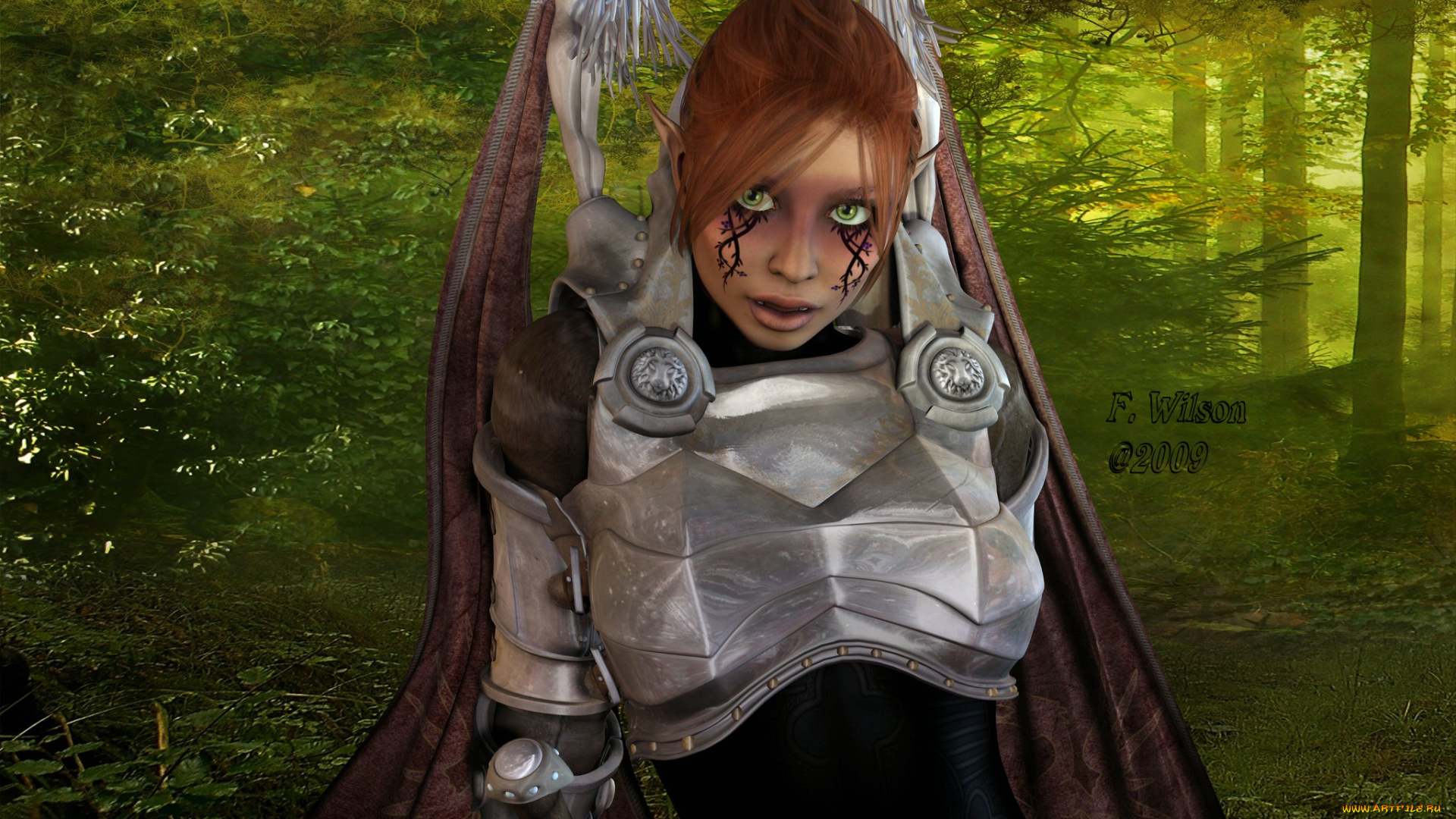 3д, графика, elves, эльфы, лес, эльфийка
