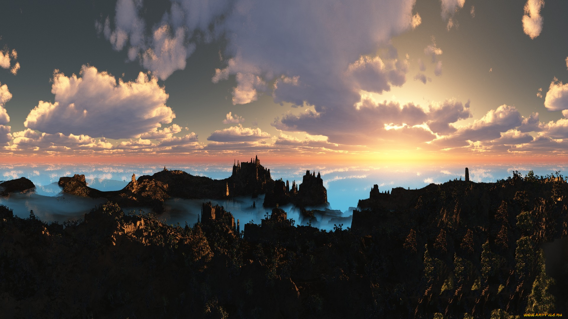 3д, графика, nature, landscape, природа, горы, облака