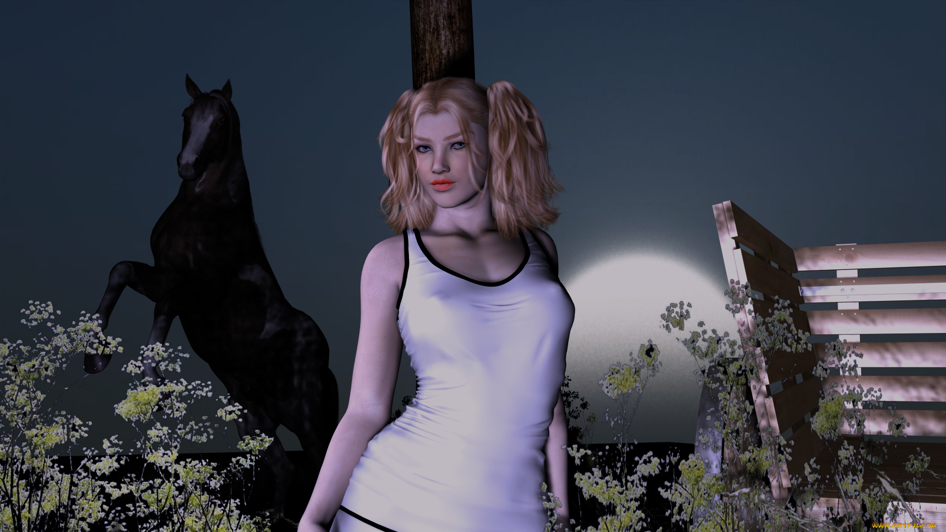3д, графика, people, люди, девушка, лошадь