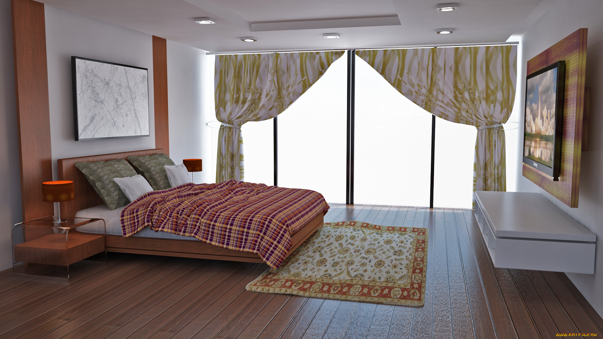3д, графика, realism, реализм, кровать, окно, спальня