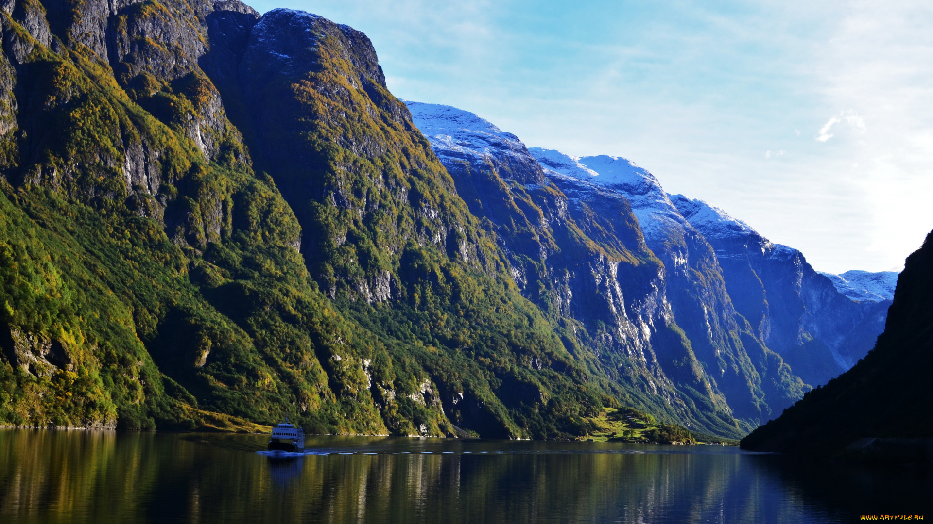 аурландсфьорд, норвегия, природа, пейзажи, фьорд, река, горы, лес